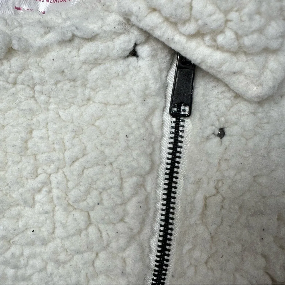 Justice Girls Sherpa Moto Jacket Size 18/20 Cream Teddy Bear Fleece‎ Zip Cozy